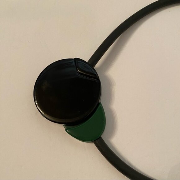 NECKLACE MODERNIST LUCITE DISCS DARK GRAY GREEN BLACK RUBBER MAGNETIC 24” - Picture 12 of 14